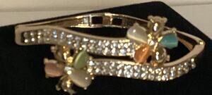 2486 NWOT Rose Gold Bracelet Bangle Pink & Blue Floral Design W/Cubic Zirconias